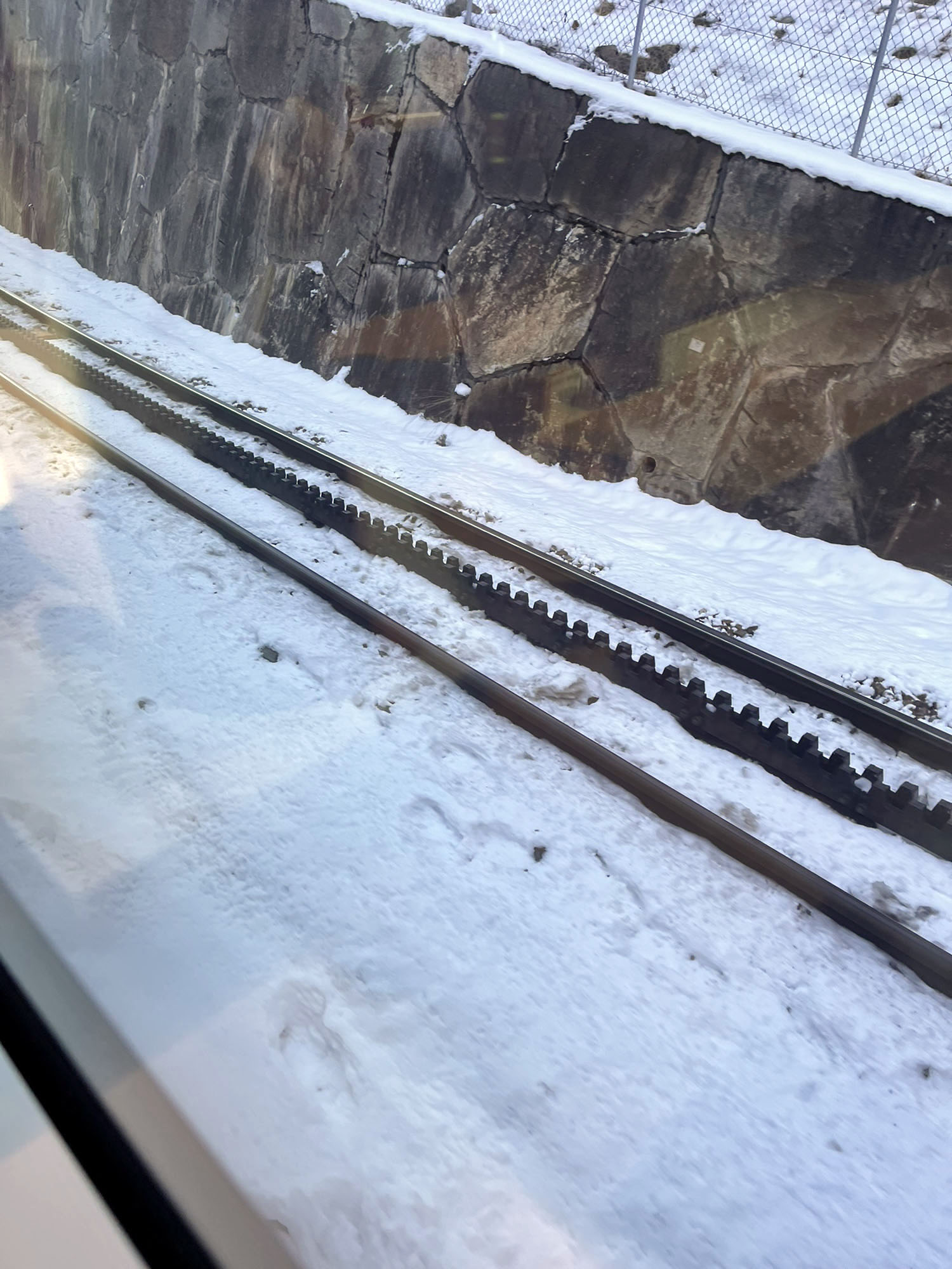 The ratcheting system designed to help pull the trains up the slopes, and slow them on the way down.