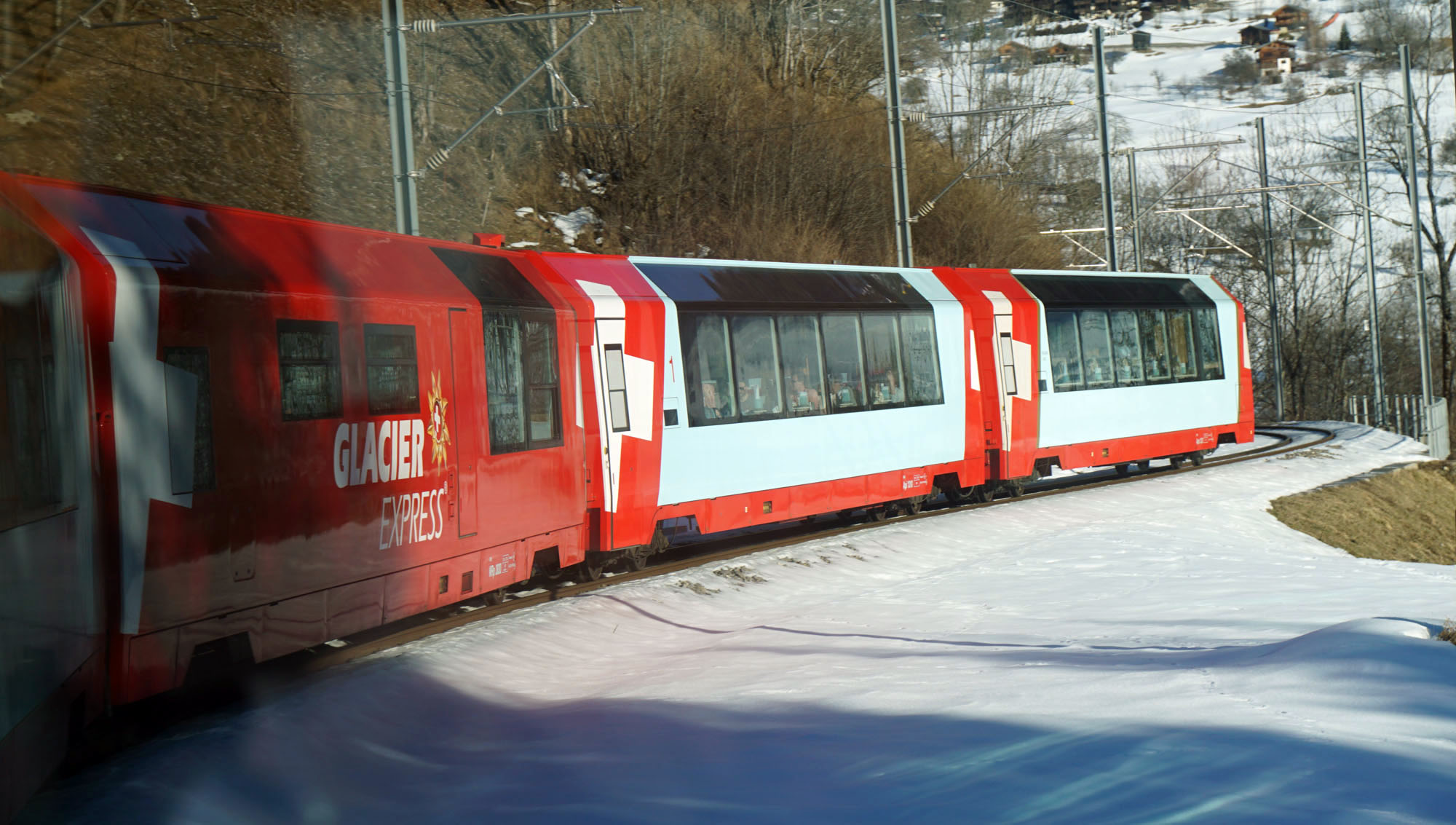 The Glacier Express winding through the Alps